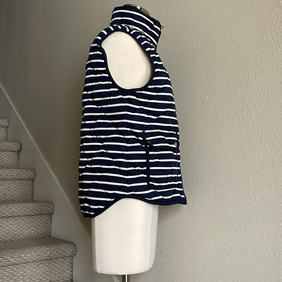 J. Crew Navy & White Striped, Mixed Blend Down Feather Puffer Vest - Picture 6 of 15